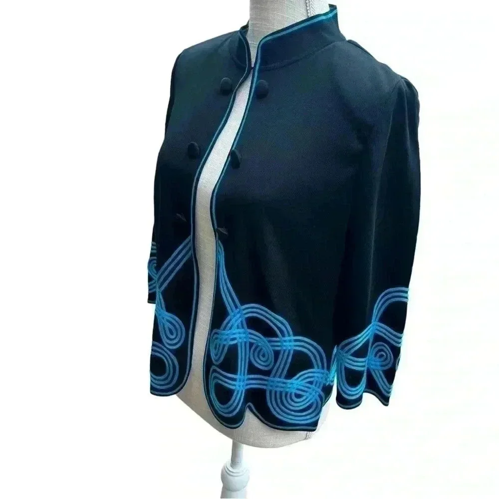 MING WANG WOMEN’S BLACK AND GREEN LUXURY SWEATER•SIZE M•GREAT QUALITY•